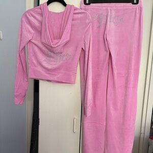 Juicy Couture Pink Velour Set with Rhinestone Detail